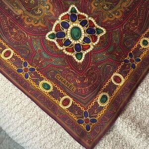 Chanel Bordeaux Multi Color Silk Scarf
